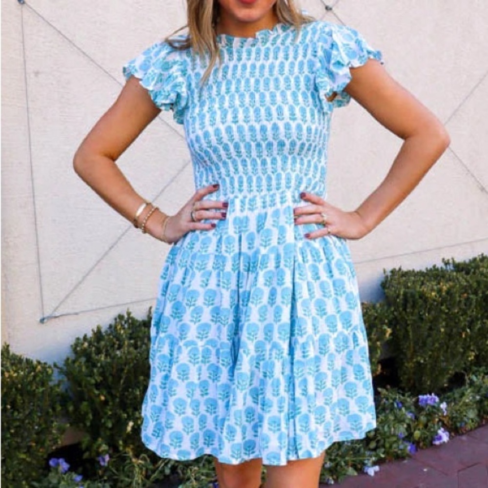J.Marie Blue Green Patterned Dress sz L